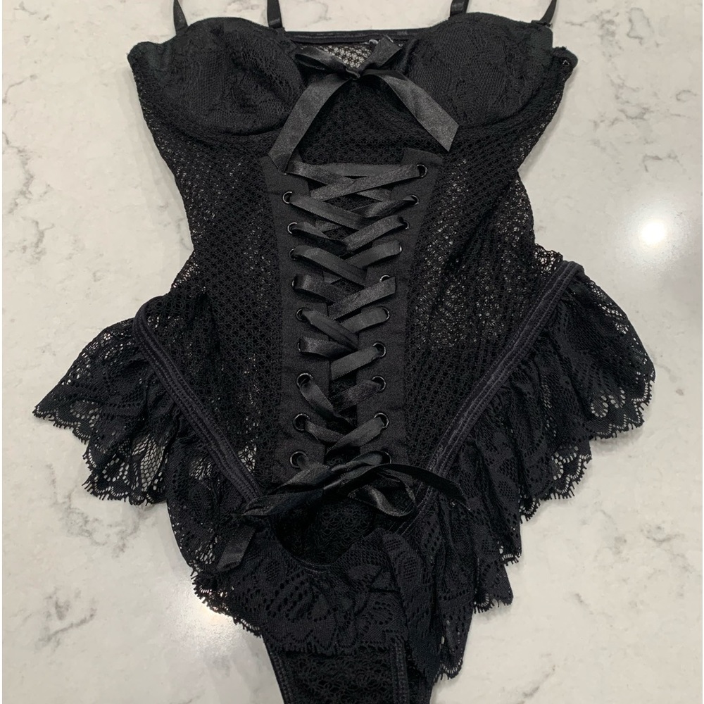 Black Corset Lace up Bodysuit.